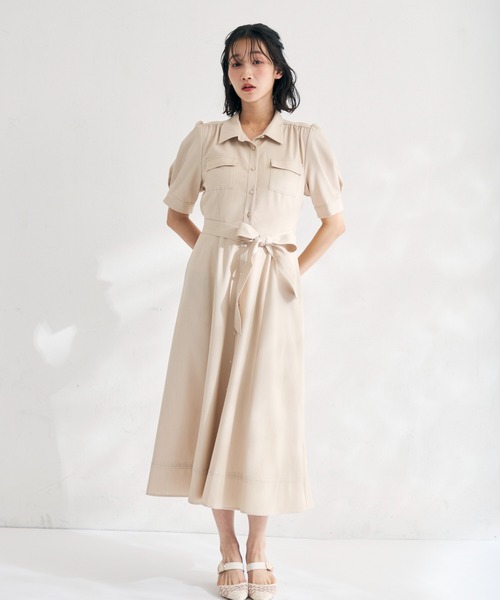 MISCH MASCH（ミッシュマッシュ）の「2026春夏新作 ステッチ配色パフスリーブシャツワンピース（シャツワンピース・レディース・ネイビー/ベージュ/ブラック・M/S）」の20枚目の写真