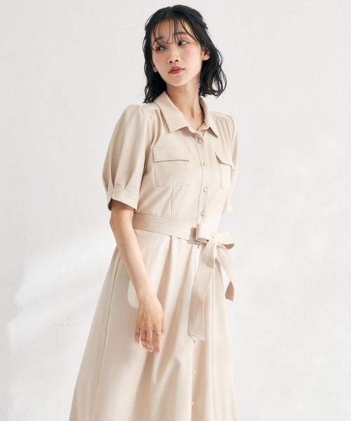 MISCH MASCH（ミッシュマッシュ）の「2026春夏新作 ステッチ配色パフスリーブシャツワンピース（シャツワンピース・レディース・ネイビー/ベージュ/ブラック・M/S）」の21枚目の写真