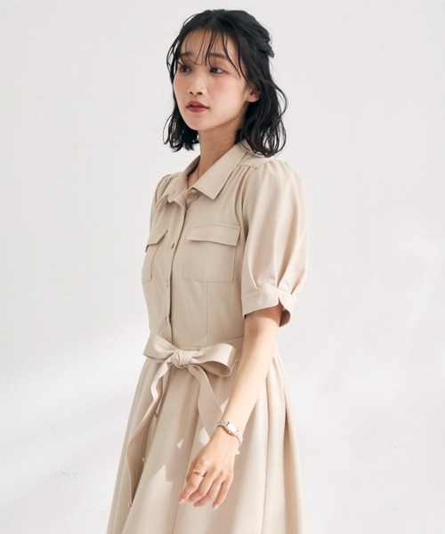 MISCH MASCH（ミッシュマッシュ）の「2026春夏新作 ステッチ配色パフスリーブシャツワンピース（シャツワンピース・レディース・ネイビー/ベージュ/ブラック・M/S）」の22枚目の写真
