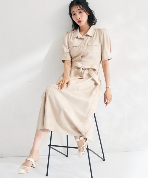 MISCH MASCH（ミッシュマッシュ）の「2026春夏新作 ステッチ配色パフスリーブシャツワンピース（シャツワンピース・レディース・ネイビー/ベージュ/ブラック・M/S）」の11枚目の写真