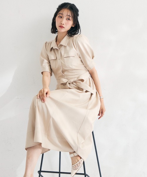 MISCH MASCH（ミッシュマッシュ）の「2026春夏新作 ステッチ配色パフスリーブシャツワンピース（シャツワンピース・レディース・ネイビー/ベージュ/ブラック・M/S）」の12枚目の写真