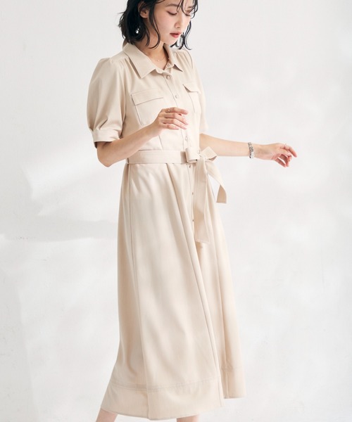 MISCH MASCH（ミッシュマッシュ）の「2026春夏新作 ステッチ配色パフスリーブシャツワンピース（シャツワンピース・レディース・ネイビー/ベージュ/ブラック・M/S）」の4枚目の写真