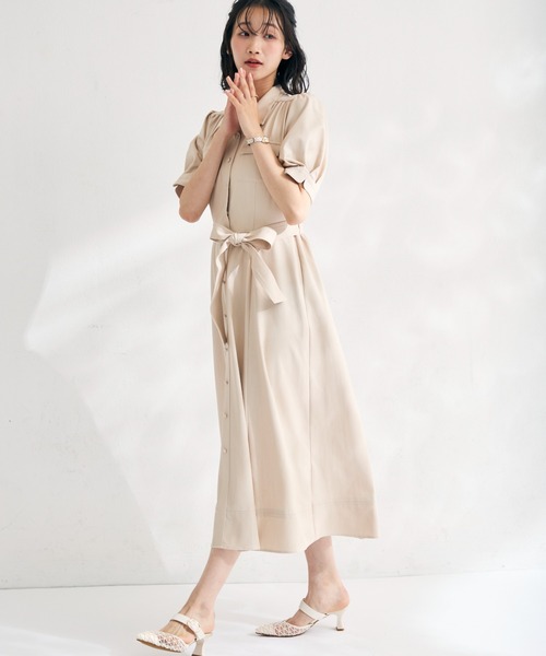 MISCH MASCH（ミッシュマッシュ）の「2026春夏新作 ステッチ配色パフスリーブシャツワンピース（シャツワンピース・レディース・ネイビー/ベージュ/ブラック・M/S）」の5枚目の写真