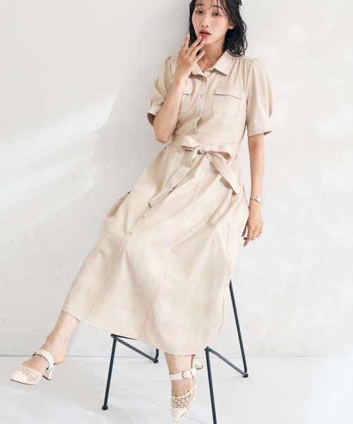 MISCH MASCH（ミッシュマッシュ）の「2026春夏新作 ステッチ配色パフスリーブシャツワンピース（シャツワンピース・レディース・ネイビー/ベージュ/ブラック・M/S）」の8枚目の写真