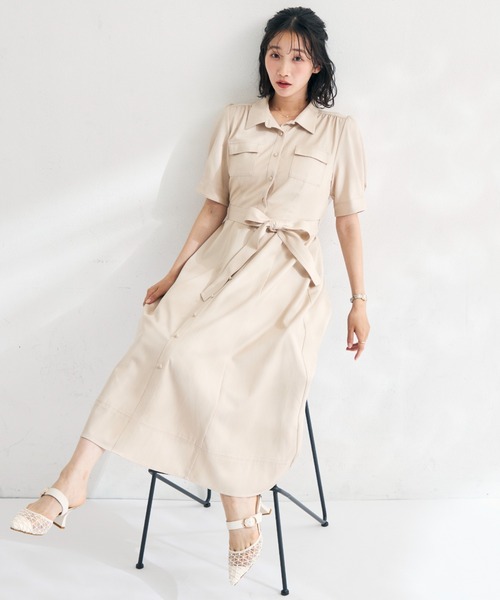 MISCH MASCH（ミッシュマッシュ）の「2026春夏新作 ステッチ配色パフスリーブシャツワンピース（シャツワンピース・レディース・ネイビー/ベージュ/ブラック・M/S）」の6枚目の写真