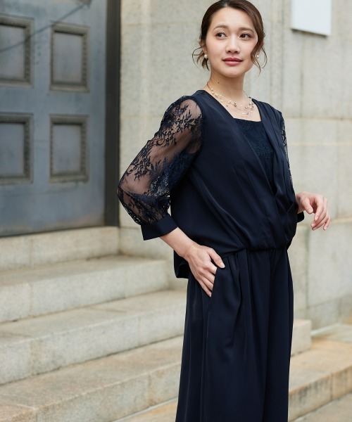 Jolie et Jolie（ジョリーエジョリー）の「カシュクールロンパース（パンツドレス・レディース・ブラック/ネイビー・5L/4L/3L/LL/L/M）」の6枚目の写真