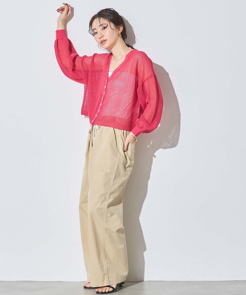 Gready Brilliant(グレディブリリアン)の「シアーメッシュVネックカーディガン(ニット/セーター・レディース・ブラック/チェリーレッド・FREE)」の18枚目の写真