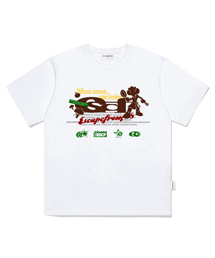 シェフ ESCF ロゴコラージュプリントオーバーサイズ半袖Tシャツホワイト