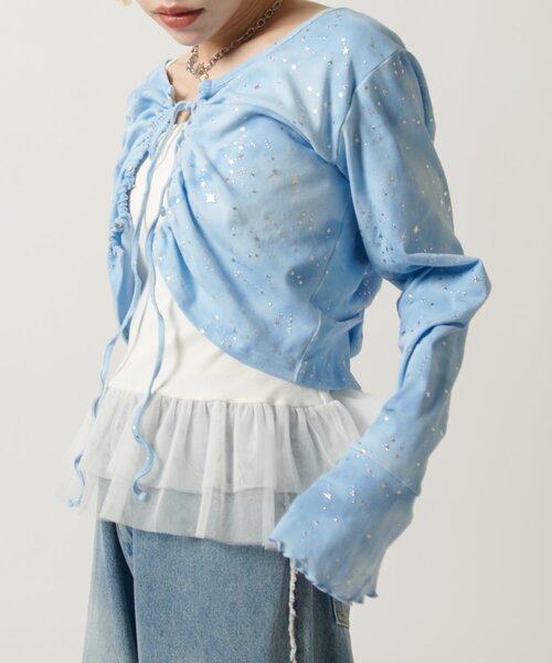 w closet（ダブルクローゼット）の「【カップ付き/3色展開】チュールフリルキャミ 夏服（キャミソール・レディース・ブラック/オフホワイト/ブルー・FREE）」の4枚目の写真