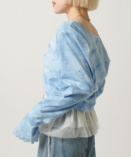 w closet（ダブルクローゼット）の「【カップ付き/3色展開】チュールフリルキャミ 夏服（キャミソール・レディース・ブラック/オフホワイト/ブルー・FREE）」の5枚目の写真