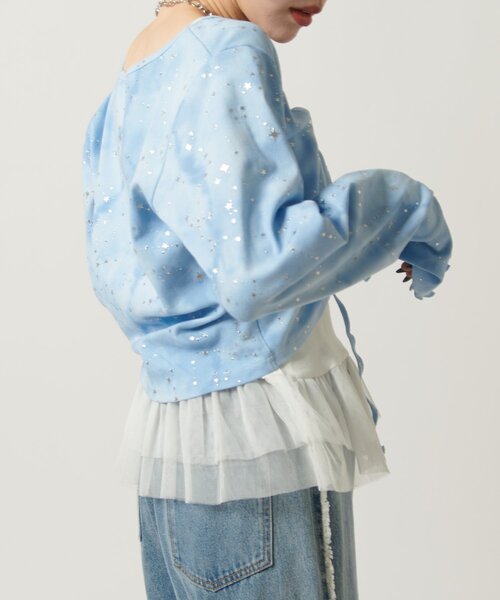 w closet（ダブルクローゼット）の「【カップ付き/3色展開】チュールフリルキャミ 夏服（キャミソール・レディース・ブラック/オフホワイト/ブルー・FREE）」の7枚目の写真