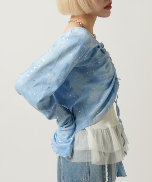 w closet（ダブルクローゼット）の「【カップ付き/3色展開】チュールフリルキャミ 夏服（キャミソール・レディース・ブラック/オフホワイト/ブルー・FREE）」の8枚目の写真