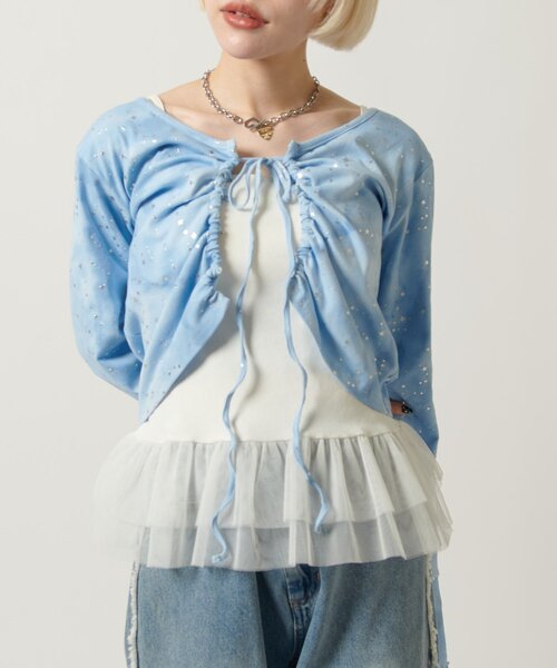 w closet（ダブルクローゼット）の「【カップ付き/3色展開】チュールフリルキャミ 夏服（キャミソール・レディース・ブラック/オフホワイト/ブルー・FREE）」の9枚目の写真