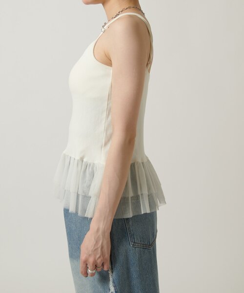 w closet（ダブルクローゼット）の「【カップ付き/3色展開】チュールフリルキャミ 夏服（キャミソール・レディース・ブラック/オフホワイト/ブルー・FREE）」の11枚目の写真