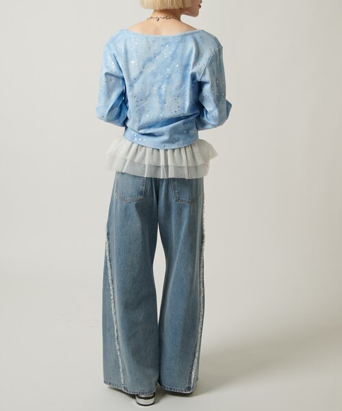 w closet（ダブルクローゼット）の「【カップ付き/3色展開】チュールフリルキャミ 夏服（キャミソール・レディース・ブラック/オフホワイト/ブルー・FREE）」の16枚目の写真