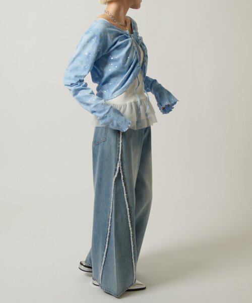 w closet（ダブルクローゼット）の「【カップ付き/3色展開】チュールフリルキャミ 夏服（キャミソール・レディース・ブラック/オフホワイト/ブルー・FREE）」の17枚目の写真