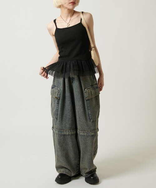 w closet（ダブルクローゼット）の「【カップ付き/3色展開】チュールフリルキャミ 夏服（キャミソール・レディース・ブラック/オフホワイト/ブルー・FREE）」の8枚目の写真