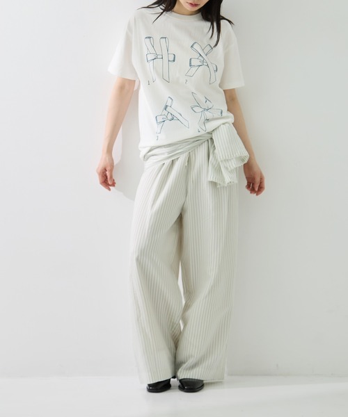 muller of yoshiokubo（ミュラーオブヨシオクボ）の「[muller of yoshiokubo/ミュラーオブヨシオクボ]STRIPE PANTS W/BELT（その他パンツ・レディース・ピンク/グレイッシュブルー・M/S）」の4枚目の写真