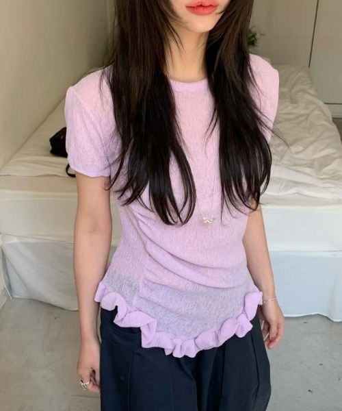 semplice(センプリチェ)の「Tシャツ【韓国ファッション】(Tシャツ/カットソー・レディース・ホワイト/ピンク/グリーン/ネイビー・F)」の1枚目の写真