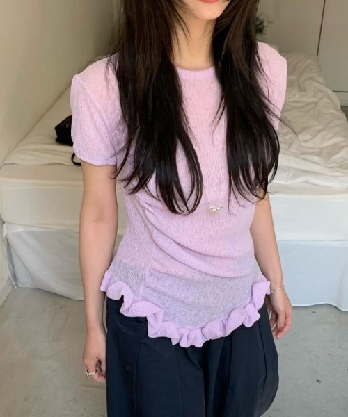 semplice(センプリチェ)の「Tシャツ【韓国ファッション】(Tシャツ/カットソー・レディース・ホワイト/ピンク/グリーン/ネイビー・F)」の7枚目の写真