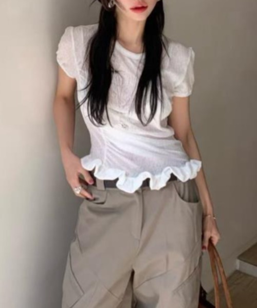 semplice(センプリチェ)の「Tシャツ【韓国ファッション】(Tシャツ/カットソー・レディース・ホワイト/ピンク/グリーン/ネイビー・F)」の10枚目の写真