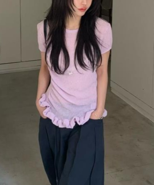 semplice(センプリチェ)の「Tシャツ【韓国ファッション】(Tシャツ/カットソー・レディース・ホワイト/ピンク/グリーン/ネイビー・F)」の19枚目の写真