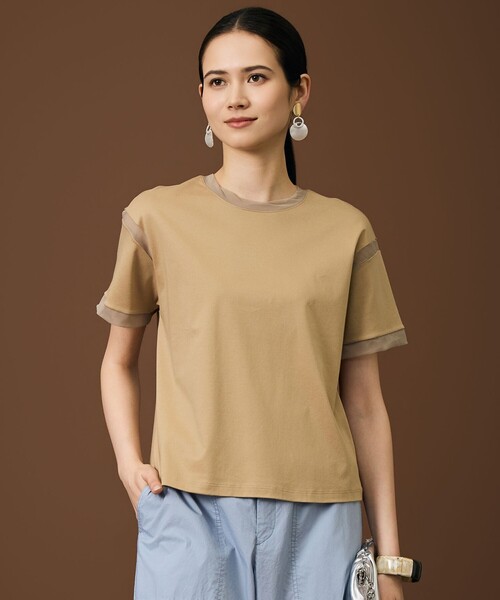自由区(ジユウク)の「ナチュラルコットンハイゲージシアーアクセント Tシャツ(Tシャツ/カットソー・レディース・ブラック系/アイボリー系/ブラウン系・32)」の3枚目の写真