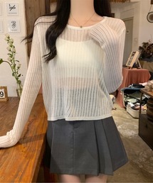 透かし編み 長袖 ニットトップス