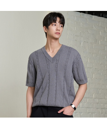 26 SS ウォッシャブルケーブルVネッククロップニット(6カラー)