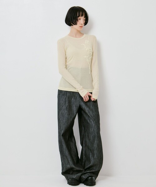 RIV NOBUHIKO(リブノブヒコ)の「【riv nobuhiko/リブノブヒコ】POSY EMBROIDERY TOP/ポピーエンブロイダリートップ(Tシャツ/カットソー・レディース・イエロー・2)」の3枚目の写真