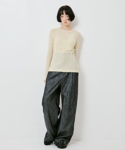 RIV NOBUHIKO(リブノブヒコ)の「【riv nobuhiko/リブノブヒコ】POSY EMBROIDERY TOP/ポピーエンブロイダリートップ(Tシャツ/カットソー・レディース・イエロー・2)」の4枚目の写真