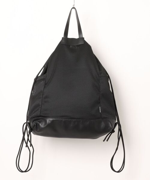 ADAM PATEK(アダムパテック)の「【ADAM PATEK】Leather trimmed mesh drawstring bag(バックパック/リュック・メンズ・ブラック・FREE)」の9枚目の写真