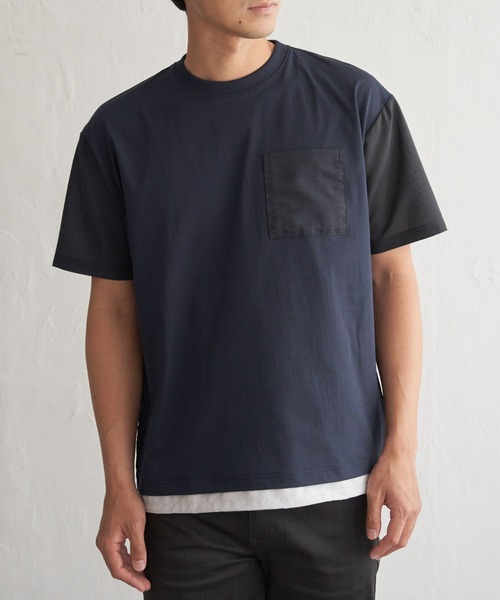 ikka(イッカ)の「冷感異素材コンビTシャツ(Tシャツ/カットソー・メンズ・カーキ/チャコール/ネイビー/ホワイト・M/L/XL/S)」の1枚目の写真