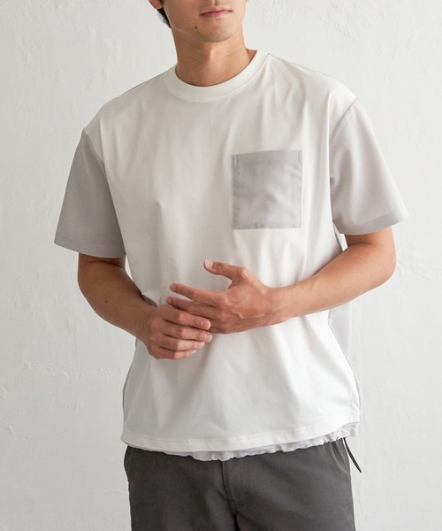 ikka(イッカ)の「冷感異素材コンビTシャツ(Tシャツ/カットソー・メンズ・カーキ/チャコール/ネイビー/ホワイト・M/L/XL/S)」の2枚目の写真