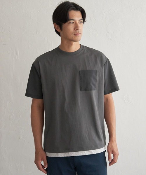 ikka(イッカ)の「冷感異素材コンビTシャツ(Tシャツ/カットソー・メンズ・カーキ/チャコール/ネイビー/ホワイト・M/L/XL/S)」の18枚目の写真
