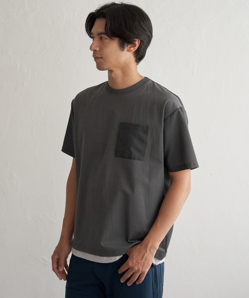 ikka(イッカ)の「冷感異素材コンビTシャツ(Tシャツ/カットソー・メンズ・カーキ/チャコール/ネイビー/ホワイト・M/L/XL/S)」の19枚目の写真