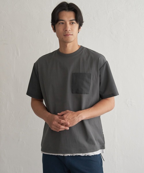 ikka(イッカ)の「冷感異素材コンビTシャツ(Tシャツ/カットソー・メンズ・カーキ/チャコール/ネイビー/ホワイト・M/L/XL/S)」の20枚目の写真
