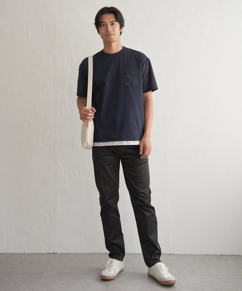 ikka(イッカ)の「冷感異素材コンビTシャツ(Tシャツ/カットソー・メンズ・カーキ/チャコール/ネイビー/ホワイト・M/L/XL/S)」の21枚目の写真
