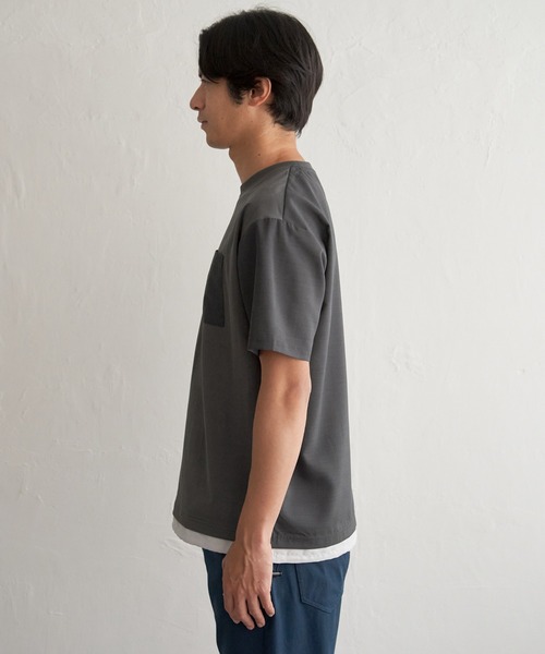 ikka(イッカ)の「冷感異素材コンビTシャツ(Tシャツ/カットソー・メンズ・カーキ/チャコール/ネイビー/ホワイト・M/L/XL/S)」の6枚目の写真