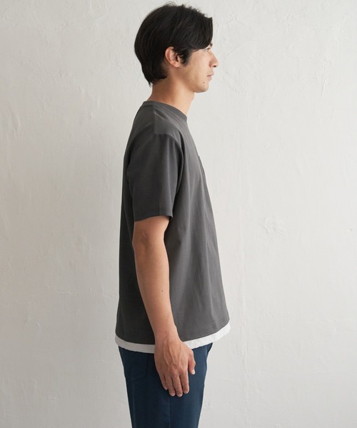 ikka(イッカ)の「冷感異素材コンビTシャツ(Tシャツ/カットソー・メンズ・カーキ/チャコール/ネイビー/ホワイト・M/L/XL/S)」の8枚目の写真
