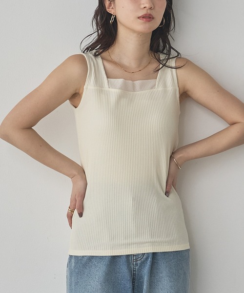 hunch（ハンチ）の「ランダムリブ チュールタンクトップ（タンクトップ・レディース・杢グレー/ブラック/オフホワイト/ブラウン・FREE）」の18枚目の写真