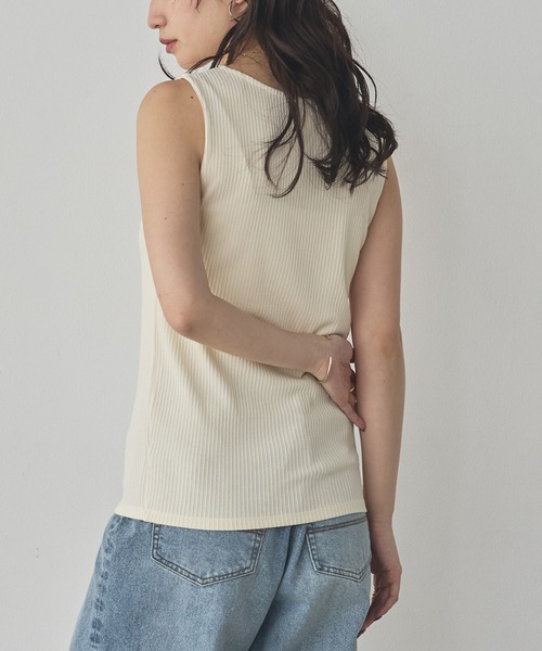 hunch（ハンチ）の「ランダムリブ チュールタンクトップ（タンクトップ・レディース・杢グレー/ブラック/オフホワイト/ブラウン・FREE）」の20枚目の写真