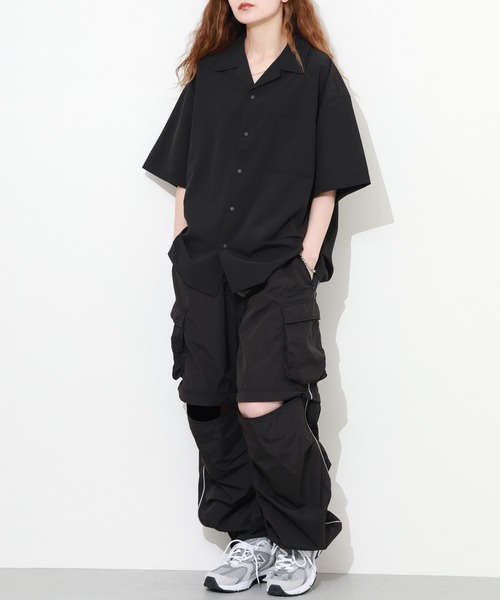 FUNALIVE(ファンアライブ)の「MANYMENMANYMINDS / AIRLEAKFABRIC/半袖オープンカラーシャツ/ショートパンツ/セットアップ(セットアップ・メンズ・ブラック/チャコール・L/M)」の22枚目の写真