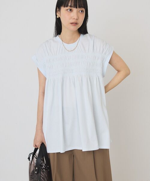 AMERICAN HOLIC(アメリカンホリック)の「【接触冷感・UVカット】シャーリングプルオーバー(Tシャツ/カットソー・レディース・ブラウン/オフホワイト/サックスブルー/ブラック・M/L)」の6枚目の写真