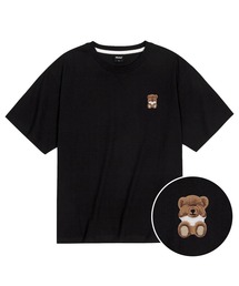 クールコットンオーバーサイズミニミスリーピーくま刺繍半袖Tシャツ