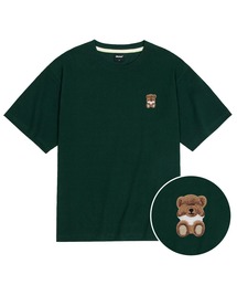 クールコットンオーバーサイズミニミスリーピーくま刺繍半袖Tシャツ