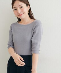 ラメリブ5分袖ニット