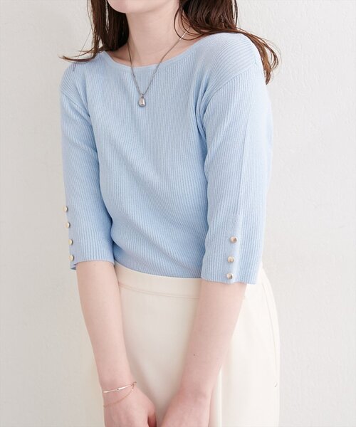 natural couture(ナチュラルクチュール)の「ラメリブ5分袖ニット(ニット/セーター・レディース・オフホワイト/グレー/ピンク/サックスブルー/パープル・FREE)」の15枚目の写真