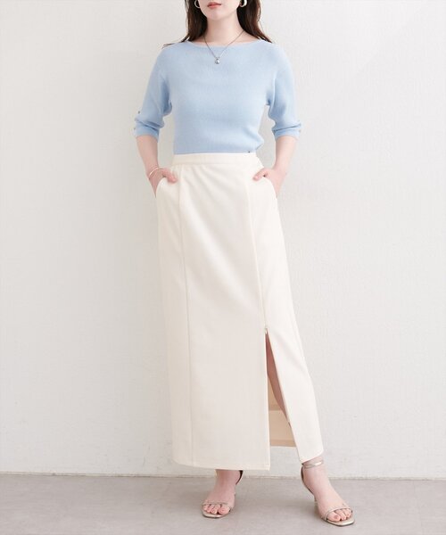 natural couture(ナチュラルクチュール)の「ラメリブ5分袖ニット(ニット/セーター・レディース・オフホワイト/グレー/ピンク/サックスブルー/パープル・FREE)」の12枚目の写真