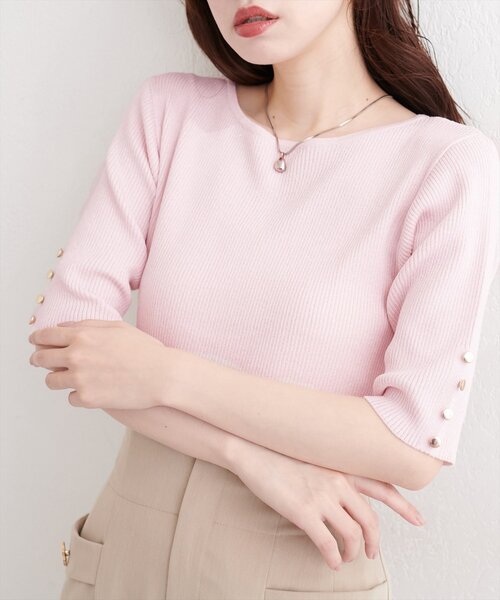natural couture(ナチュラルクチュール)の「ラメリブ5分袖ニット(ニット/セーター・レディース・オフホワイト/グレー/ピンク/サックスブルー/パープル・FREE)」の10枚目の写真